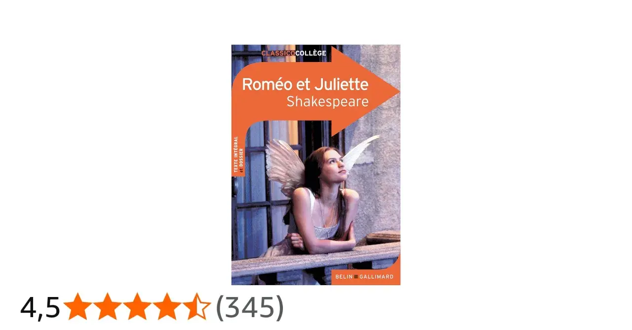 Couverture du livre "Roméo et Juliette" de Shakespeare. Une jeune femme aux ailes d'ange regarde vers le ciel, évoquant quelle est l'histoire de Roméo et Juliette.