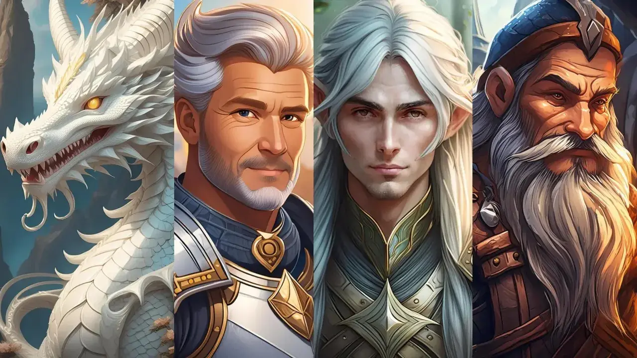 Dragon blanc majestueux, guerrier barbu, elfe aux longs cheveux, et un vieux sage. Des personnages dignes d'un prénom fantasy.