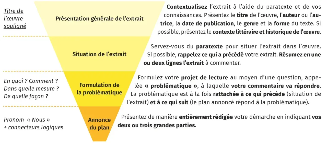 Guide pour l'analyse d'un extrait : présentation, situation, problématique et annonce du plan. Une méthode pour bien finir le livre.