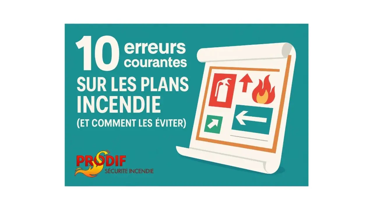 Illustration sur les 10 erreurs courantes sur les plans incendie, avec des symboles de sécurité. Un exemple de dossier RAEP rédigé serait utile pour comprendre ces erreurs.