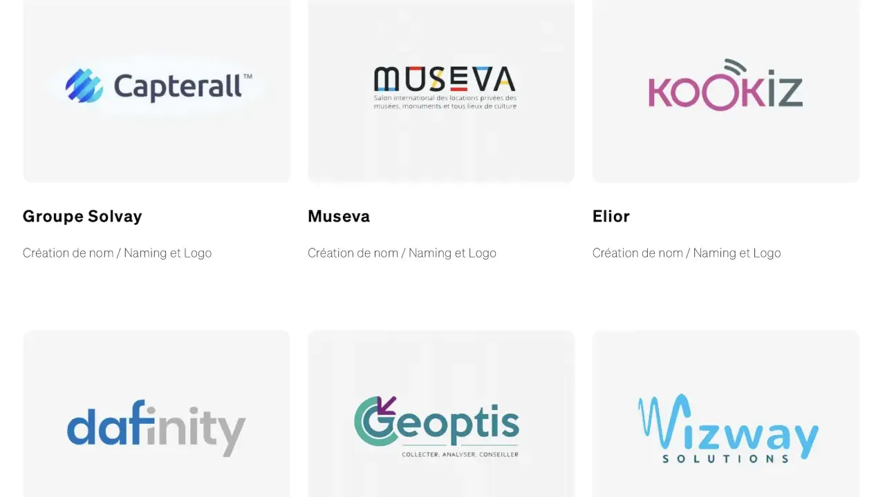 Logos de "Capterall", "Museva", "Kookiz", "Dafinity", "Geoptis" et "Wizway". Le nom d'aventurier imaginaire "Kookiz" est particulièrement intriguant.
