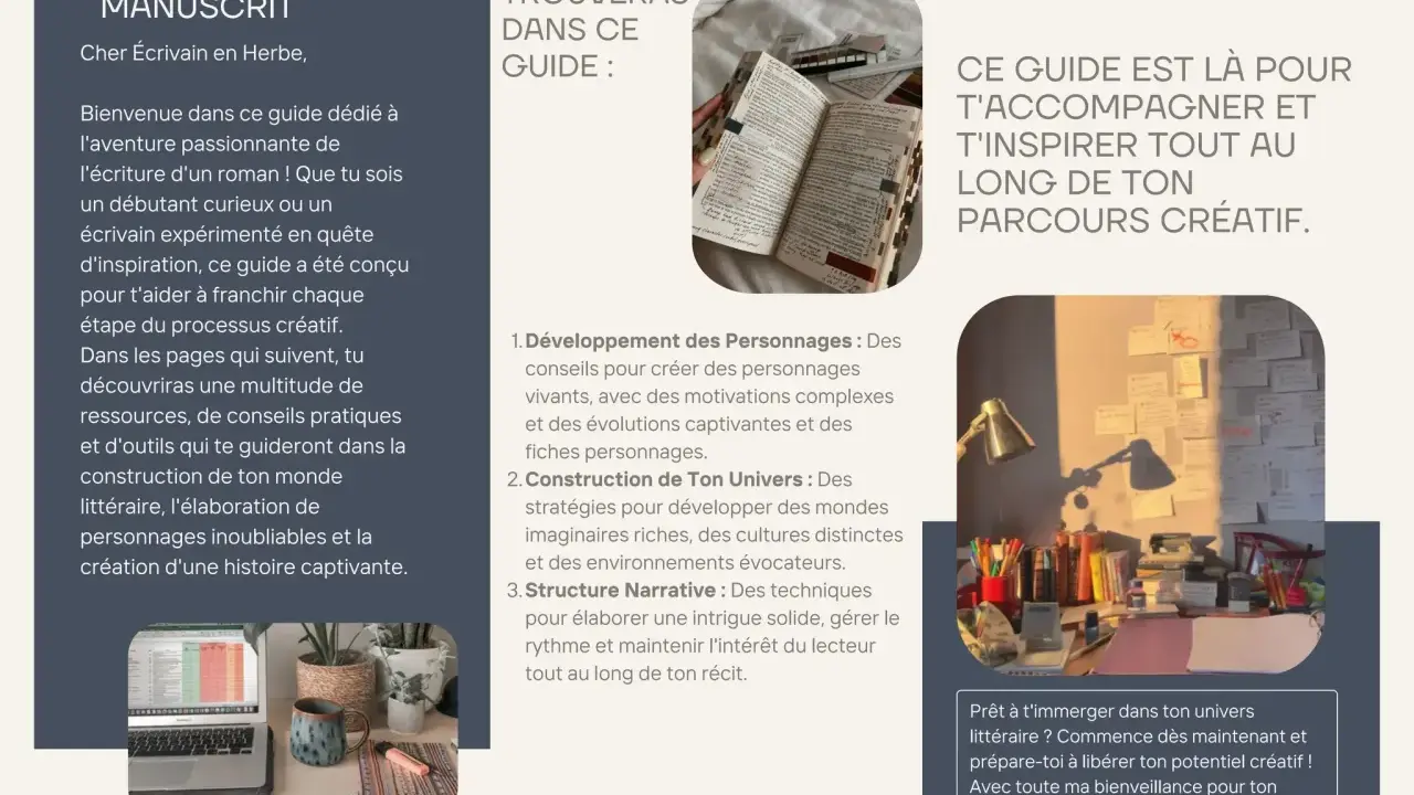 Guide pour préparer son manuscrit : conseils pour créer des personnages, construire des univers et structurer son récit. Un sommaire roman pour ton voyage littéraire.