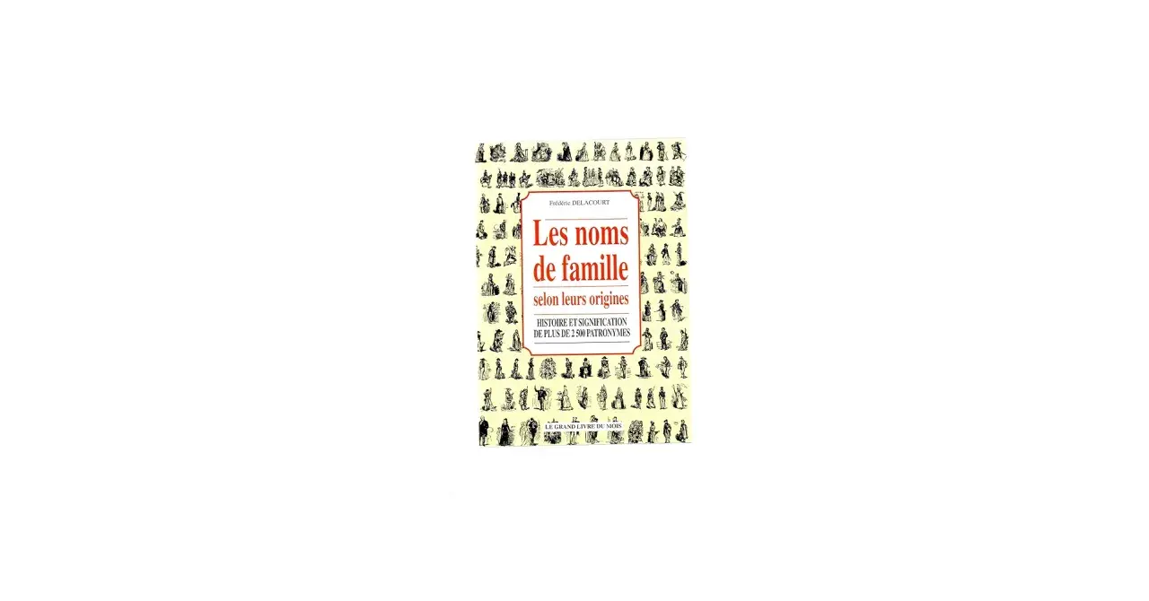 Couverture du livre "Les noms de famille selon leurs origines" par Frédéric Delacourt, explorant l'histoire et la signification de plus de 2500 patronymes, un véritable trésor pour découvrir votre nom de famille magique.