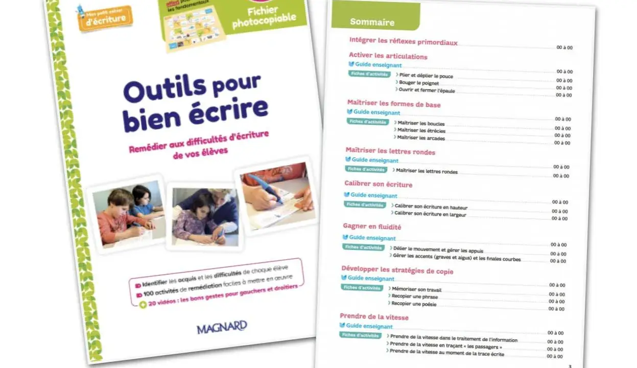 Outils pour bien écrire : texte à recopier pour s'entraîner. Ce guide propose des activités pour aider les élèves à surmonter leurs difficultés d'écriture.