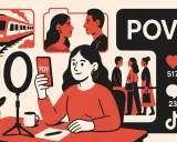 Une créatrice de contenu filme des scènes de vie pour ses vidéos "POV". Le plot twist : elle est en fait dans un train, pas à son bureau.