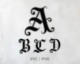 Lettres A, B, C, D en écriture gothique, parfaites pour une touche d'élégance sombre sur Instagram.