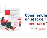 Illustration d'une personne travaillant sur son mémoire. Le texte demande : "Comment faire un état de l'art mémoire ?