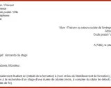 Modèle de lettre de motivation pour une demande de stage en laboratoire. Il inclut les champs pour les coordonnées de l'expéditeur et du destinataire, ainsi que le corps de la lettre.