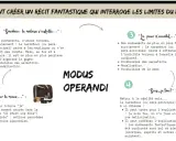 Schéma expliquant comment créer une histoire fantastique : début réaliste, malaise, peur, puis dilemme entre raison et irrationnel.