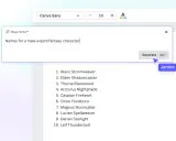 James utilise "Magic Write" pour générer des noms de sorciers, une pseudo idée pour son personnage.