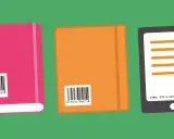 Trois livres, dont un rose et un orange, affichent des codes-barres. Une tablette affiche le numéro ISBN.