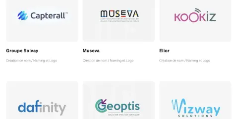 Logos de "Capterall", "Museva", "Kookiz", "Dafinity", "Geoptis" et "Wizway". Le nom d'aventurier imaginaire "Kookiz" est particulièrement intriguant.