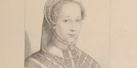 Portrait gravé d'une femme à la coiffe Renaissance, rappelant l'élégance d'un auteur humaniste.