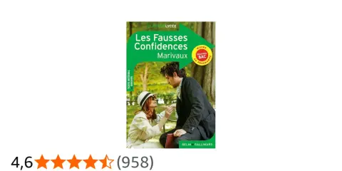Couverture du livre "Les Fausses Confidences" de Marivaux, une œuvre au programme du nouveau BAC. Un couple est représenté enlacé dans un jardin.