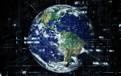 La Terre vue de l'espace, entourée de code binaire, symbolisant la dissertation sur la mondialisation et la connectivité globale.