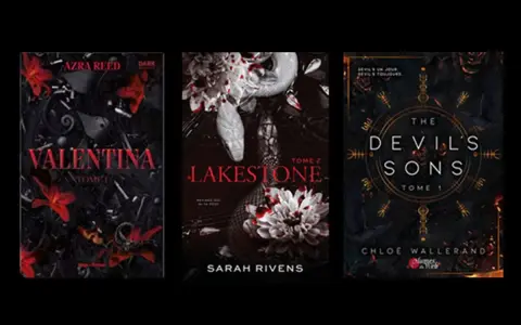 Trois couvertures de livres sombres : "Valentina", "Lakestone" avec un serpent, et "The Devil's Sons".