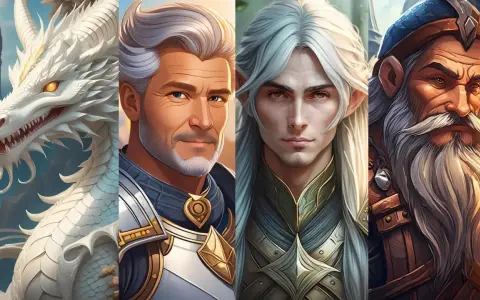 Dragon blanc majestueux, guerrier barbu, elfe aux longs cheveux, et un vieux sage. Des personnages dignes d'un prénom fantasy.