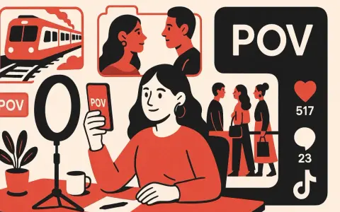 Une créatrice de contenu filme des scènes de vie pour ses vidéos "POV". Le plot twist : elle est en fait dans un train, pas à son bureau.