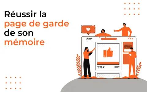 Illustration pour réussir la page de garde de son mémoire master, avec des personnages interagissant avec une interface web.