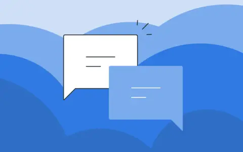Deux bulles de dialogue, une blanche et une bleue, symbolisent une demande de lettre de recommandation.