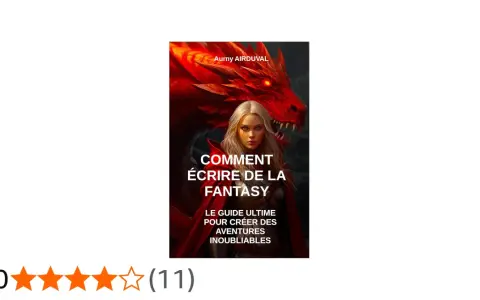 Une jeune femme blonde, un dragon rouge menaçant derrière elle. La couverture d'un livre sur l'art d'écrire une histoire fictive de fantasy.