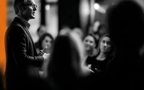 Un homme parle à une audience attentive. Je me souviens de cette conférence, c'était une expérience vécue marquante.