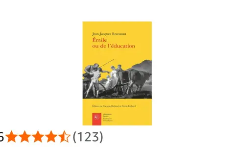 Couverture du livre "Émile ou de l'éducation" de Jean-Jacques Rousseau, avec une scène champêtre. Analyse linéaire de l'œuvre.