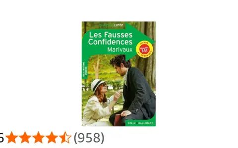 Couverture du livre "Les Fausses Confidences" de Marivaux, une œuvre au programme du nouveau BAC. Un couple est représenté enlacé dans un jardin.