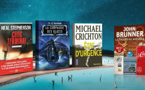 Quatre livres de science-fiction : Neal Stephenson, G.-J. Arnaud, Michael Crichton et John Brunner, parmi les auteurs de science-fiction les plus connus.