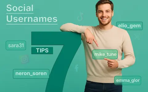 Un homme souriant présente des pseudonymes d'exemple, comme "emma_glor", pour une femme.