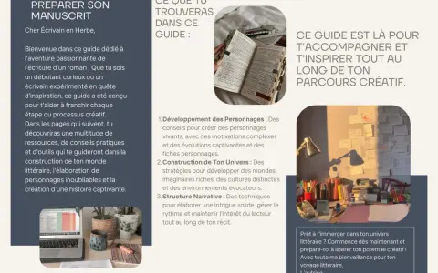 Guide pour préparer son manuscrit : conseils pour créer des personnages, construire des univers et structurer son récit. Un sommaire roman pour ton voyage littéraire.