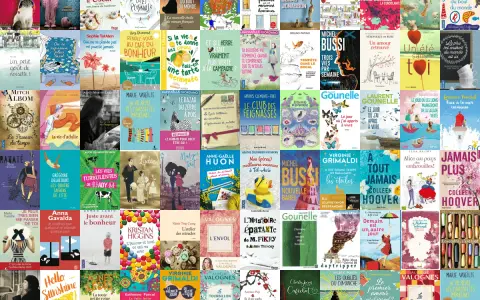 Une mosaïque de couvertures de livres, offrant une définition du roman feel good : des histoires pleines d'espoir, d'amour et de moments doux.