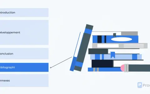 Structure d'un document : Introduction, Développement, Conclusion, Bibliographie, Annexes. Apprenez comment faire une bonne bibliographie avec cette illustration.