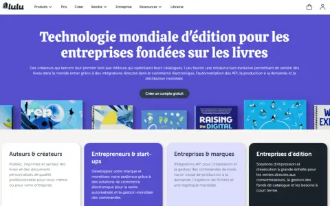 Lulu propose une technologie d'impression livre à la demande pour les entreprises, avec des solutions pour auteurs, entrepreneurs et éditeurs.