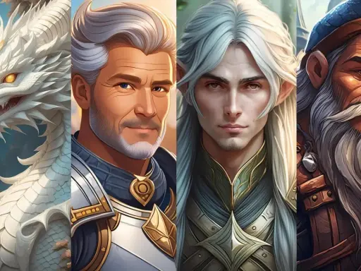 Dragon blanc majestueux, guerrier barbu, elfe aux longs cheveux, et un vieux sage. Des personnages dignes d'un prénom fantasy.