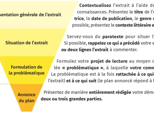 Guide pour l'analyse d'un extrait : présentation, situation, problématique et annonce du plan. Une méthode pour bien finir le livre.