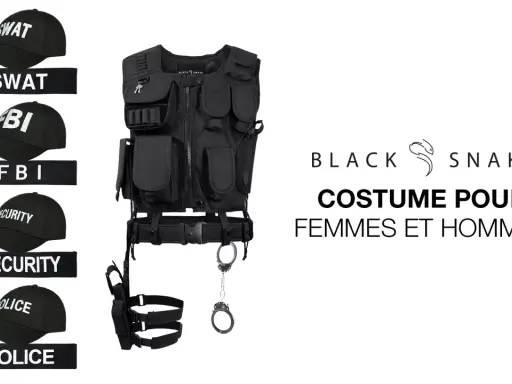 Costume tactique Black Snake avec casquettes SWAT, FBI, Security, Police. Un pseudo peut servir à se déguiser.