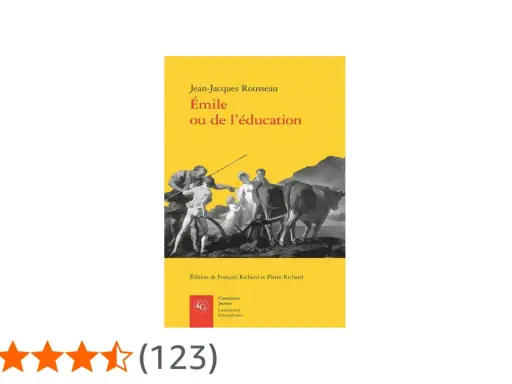 Couverture du livre "Émile ou de l'éducation" de Jean-Jacques Rousseau, avec une scène champêtre. Analyse linéaire de l'œuvre.
