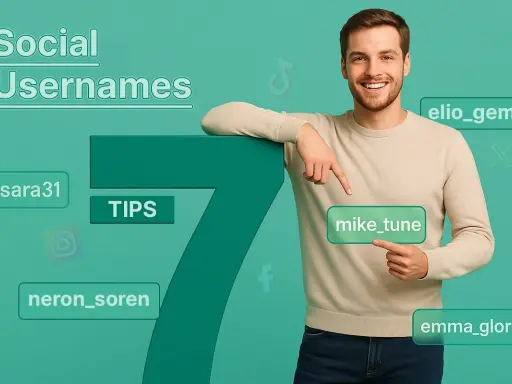 Un homme souriant présente des pseudonymes d'exemple, comme "emma_glor", pour une femme.