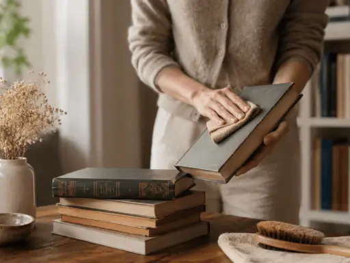 Une personne nettoie un livre d'occasion avec un chiffon. Apprenez comment désinfecter un livre d'occasion pour le préserver.