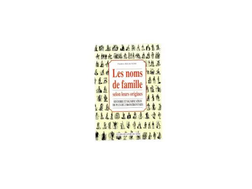 Couverture du livre "Les noms de famille selon leurs origines" par Frédéric Delacourt, explorant l'histoire et la signification de plus de 2500 patronymes, un véritable trésor pour découvrir votre nom de famille magique.