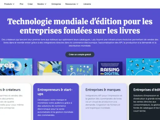 Lulu propose une technologie d'impression livre à la demande pour les entreprises, avec des solutions pour auteurs, entrepreneurs et éditeurs.
