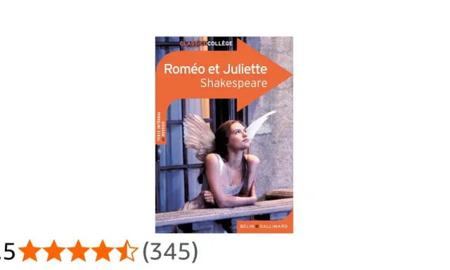 Couverture du livre "Roméo et Juliette" de Shakespeare. Une jeune femme aux ailes d'ange regarde vers le ciel, évoquant quelle est l'histoire de Roméo et Juliette.