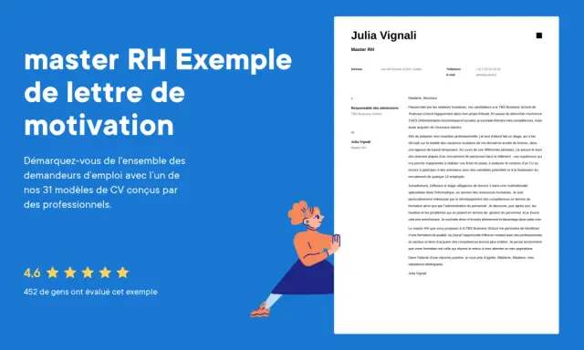 Exemple de lettre de motivation pour un master RH, avec un modèle de CV pour se démarquer.