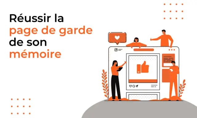 Illustration pour réussir la page de garde de son mémoire master, avec des personnages interagissant avec une interface web.