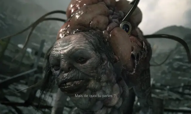 Un monstre difforme, digne d'un méchant film d'horreur, pose une question troublante : "Mais de quoi tu parles ?