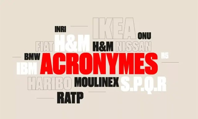 Acronymes célèbres (INRI, IKEA, H&M, BMW, Fiat, etc.) pour une idée nom de famille original.
