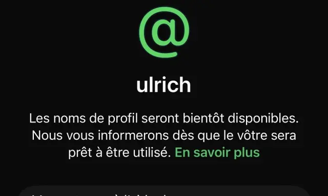 Ulrich se prépare à créer un pseudo à partir de son nom. Les noms de profil seront bientôt disponibles.