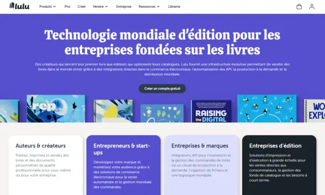 Lulu propose une technologie d'impression livre à la demande pour les entreprises, avec des solutions pour auteurs, entrepreneurs et éditeurs.