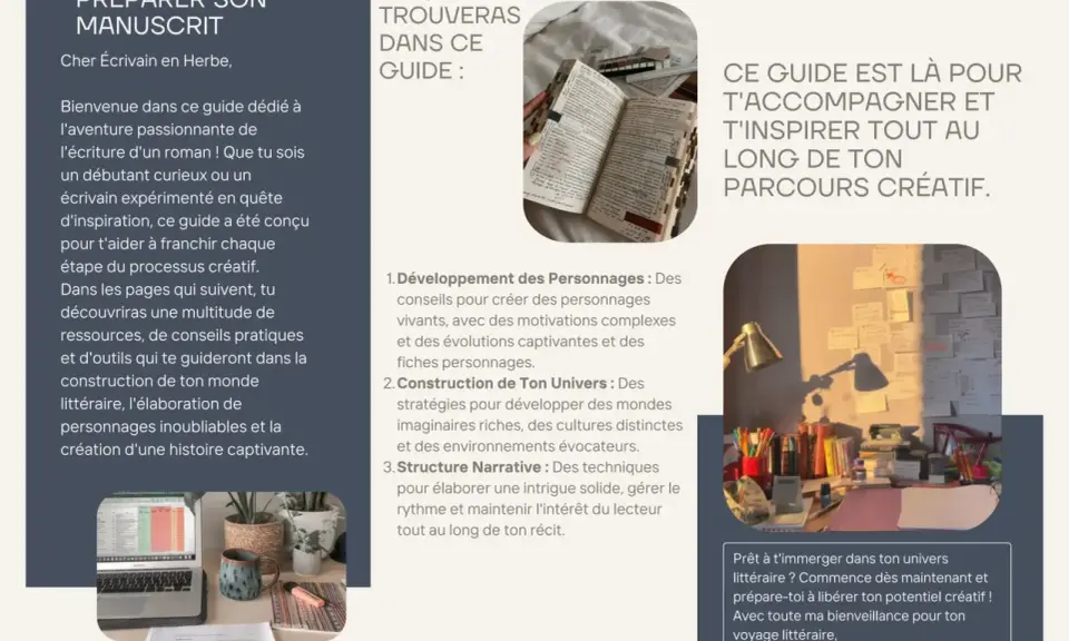 Guide pour préparer son manuscrit : conseils pour créer des personnages, construire des univers et structurer son récit. Un sommaire roman pour ton voyage littéraire.